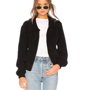 Marled X Olivia Culpo Black Textured Knit Full Zip Bomber Jacket Medium M Soft